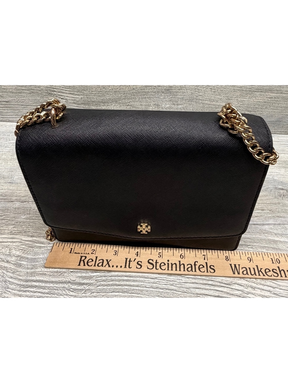 Tory Burch Black Leather Crossbody Bag with Gold Chain Strap